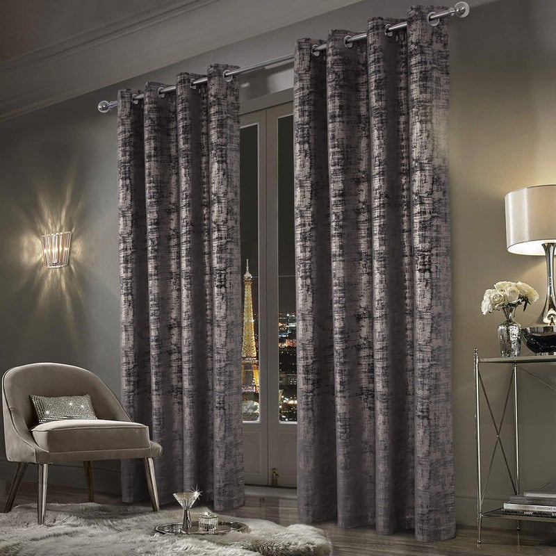 always4u 100% Blackout Soft Velvet Curtains for Bedroom Living Room Thermal Energy Saving 84 Inches Long Luxury Gold Foil Print Drapes 2 Panels Charcoal Grey - Image 1